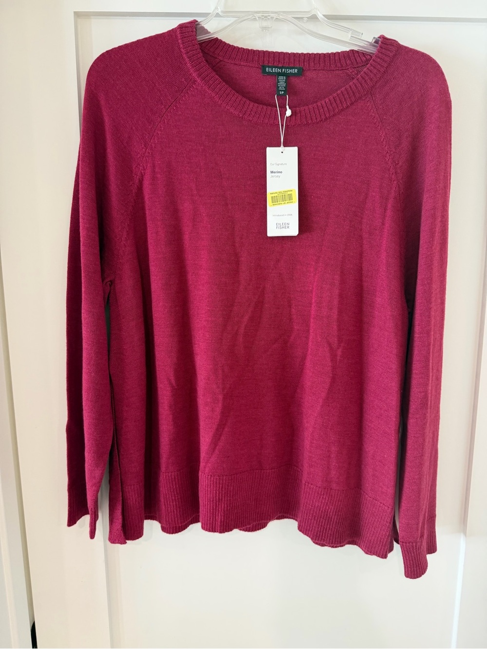 NWT Eileen Fisher Merino Jersey Round Neck Top Hibiscus S